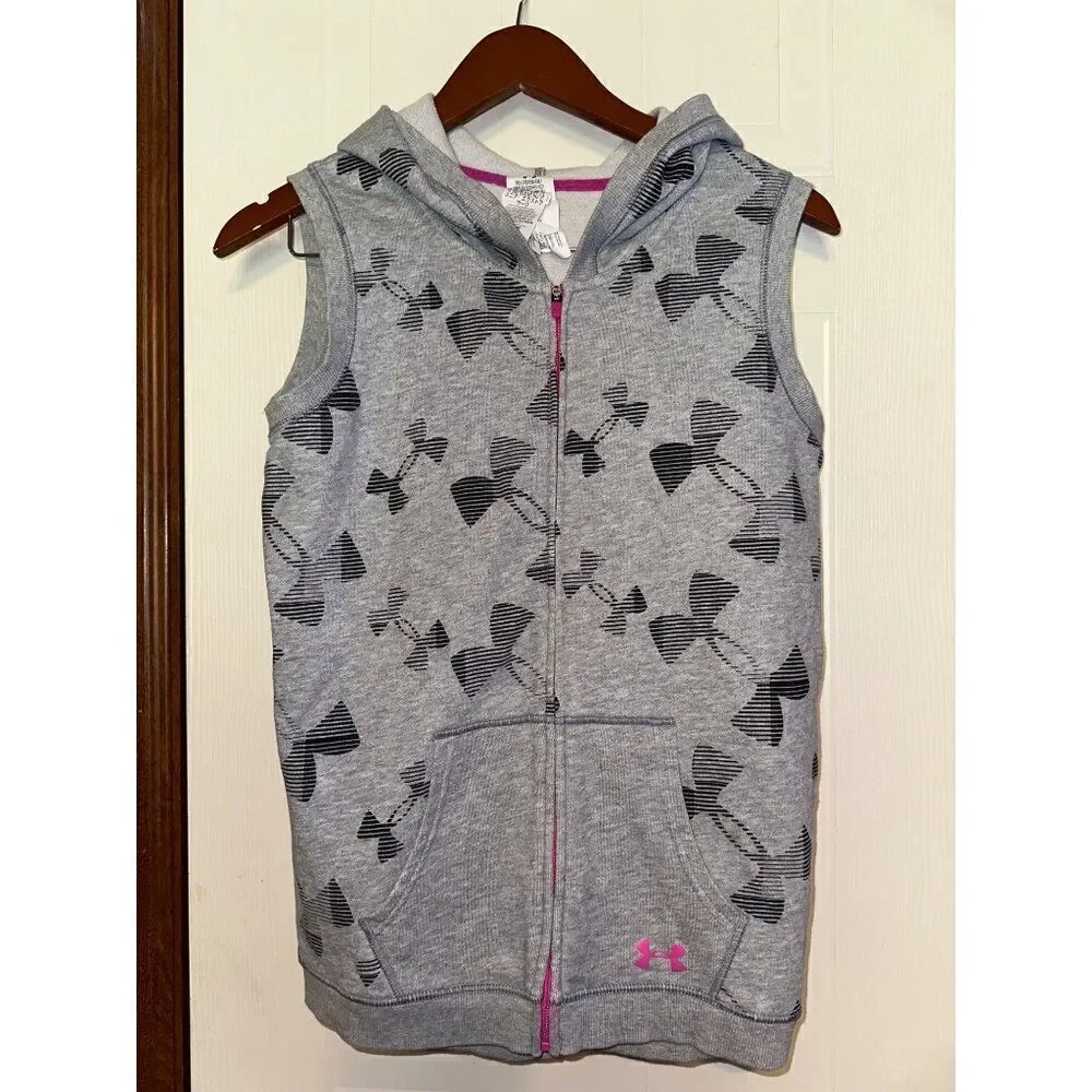 Under Armour Gray & Pink Zip Up Hoodie Vest  Size Youth XL‎